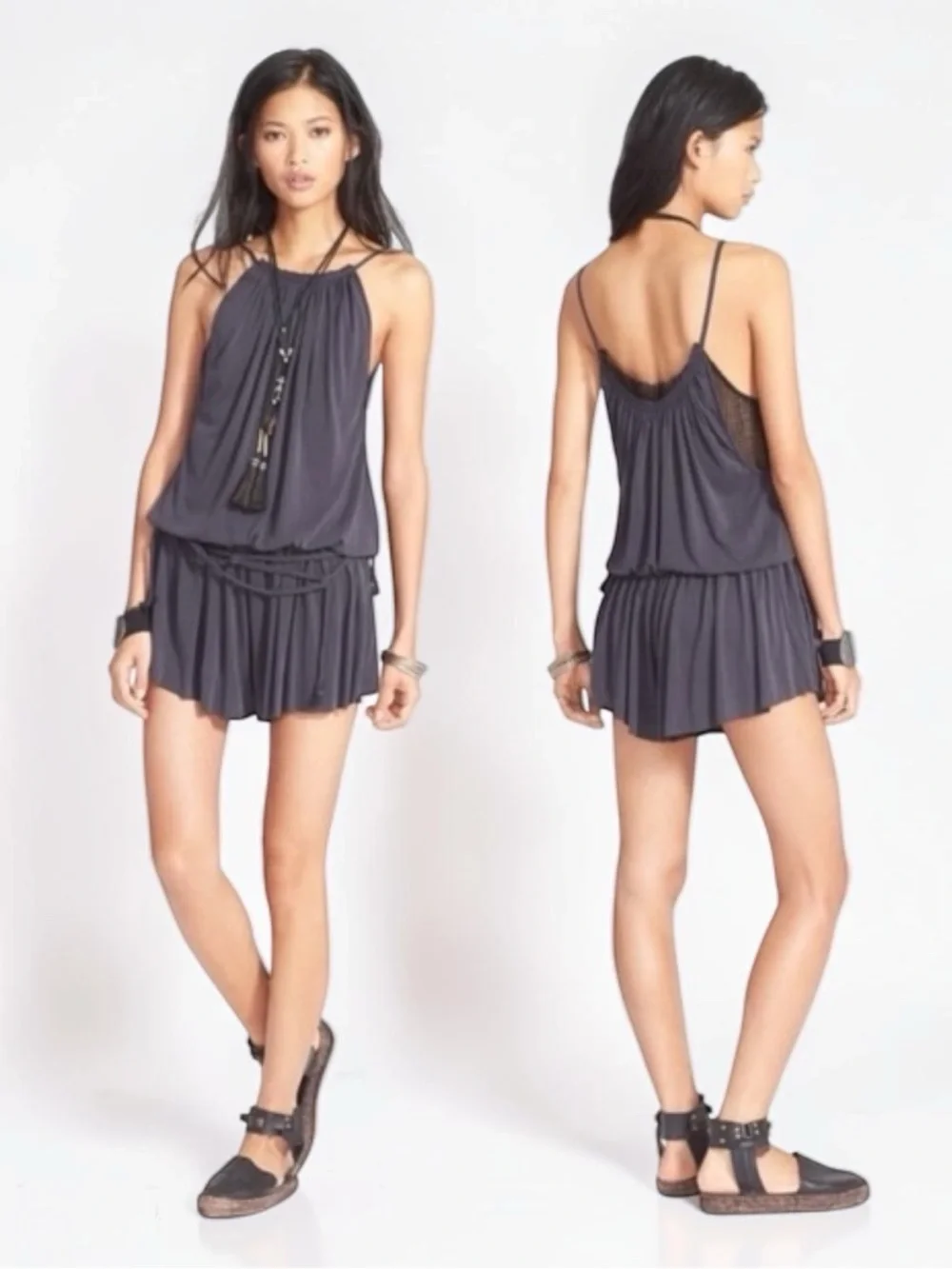 Free People We The Free Charcoal Boho Crochet Romper, Size Small